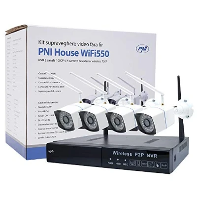 Afbeelding van PNI House WiFi550 NVR 8 kanaals 1080P videobewakingsset en 4 x 720P, P2P, IP66 draadloze buitencamera&#039;s