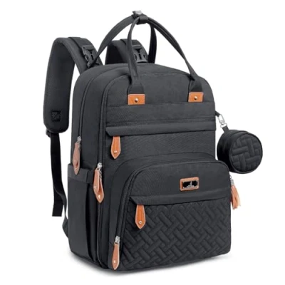 Image de BabbleRoo Sac à Dos Langer avec Matelas pour Bébé Grande Capacité Couches Multifonction Imperméable de Voyage étui sucette détachable, Unisexe (noir)