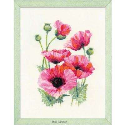 Afbeelding van Riolis borduurpakket pink poppies om te borduren 1775