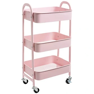 Afbeelding van DOEWORKS Opbergwagen van metaal met 3 niveaus, trolley, voor kantoor, make up, keuken, zwart