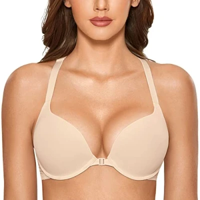 Afbeelding van Dobreva Onzichtbare push up beha voor dames, vooropening met beugels, Beige