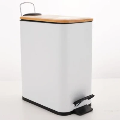 Afbeelding van Spirella Pedaalemmer van staal en bamboe, ERIK, 5 l, mat wit