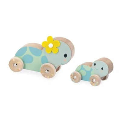 Afbeelding van Janod Pure Set Van 2 Duw Schildpadden Met Geruisloze Siliconen Wielen Schildpadjes Om Mee Te Rollen Als Kinderen Op Ontdekkingstocht Gaan Geschikt Vanaf 1 Jaar