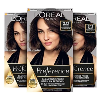 Image de L&#039;Oréal Paris Préférence 3.12 Lot de 3 colorations permanentes pour cheveux avec coloration et baume nourrissant Marron foncé intense