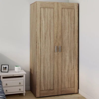Afbeelding van Armoire 2 portes VITO hêtre penderie 80 cm avec étagères rangement maxi capacité