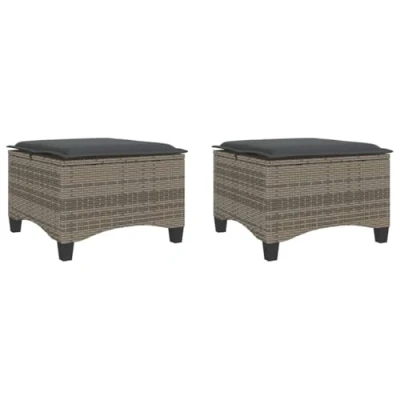 Afbeelding van vidaXL Tuinkrukken met kussens 2 st 55x55x36 cm poly rattan grijs