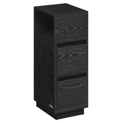 Afbeelding van VASAGLE Smalle nachtkastje, bijzettafel met 2 laden en open vak, montage links of rechts, voor slaapkamer, woonkamer, inktzwart LET656B56