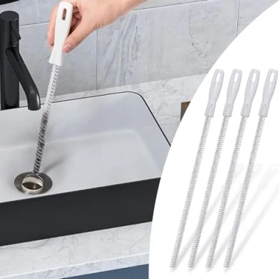Image de Alyvisun 4 Pièces Brosse de Débouchage Canalisation, Flexible pour Tuyaux, Nettoyage Drain D&#039;égout, 45cm évier Nettoyage, Outils Canalisation