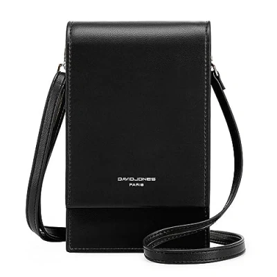 Afbeelding van David Jones Schoudertas voor mobiele telefoon dames Kleine handtas gedragen op de schouder Elegante mini tas Kunstleer Croco Stad Werk Reizen Avond, Zwart 2, Stijlvol