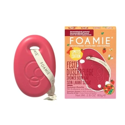 Afbeelding van Foamie Berry Basilicious vaste doucheverzorging, frisse fruitige geur met aardbeien en basilicum, 3 in 1: reinigt, verzorgt masseert, huidvriendelijke pH waarde, plasticvrij, ideaal voor de huid