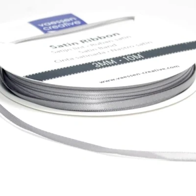 Afbeelding van Vaessen Creative dubbel satijnen lint, zilverkleurig, 3 mm, set van 10 stuks