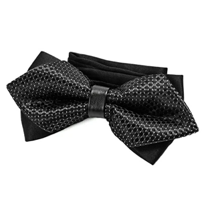 Afbeelding van DonDon Kanten vlinderdas voor heren in retrolook met haken, voorgeknoopt en lengte verstelbaar, Zwart zilveren stippen