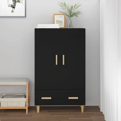 Afbeelding van Hoge kast 70x31x115 cm bewerkt hout zwart
