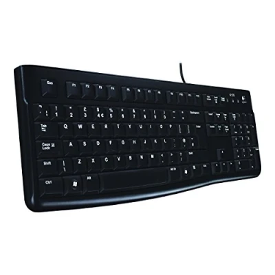 Afbeelding van Logitech K120 Draadloos Windows toetsenbord, plug and play, USB, geluidsarme toetsen, ultradun, standaardformaat, spatwaterdicht, gebogen afstandstang, Hongaarse QWERTY toetsenbord zwart