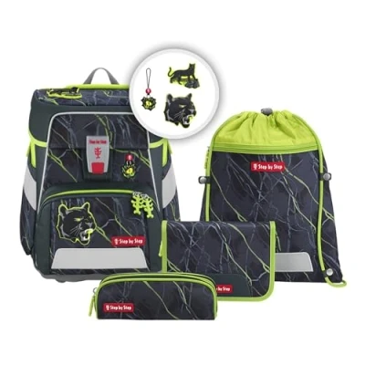 Afbeelding van Step by Schooltas Space Schulranzen Set 5 delig Danger Cat Chiko Donkergrijs