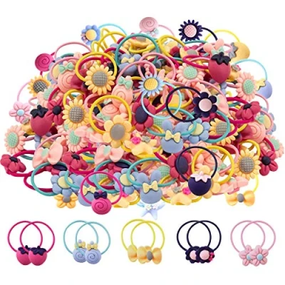 Afbeelding van 100 stks Mix Kleuren Meisjes Elastische Haarbanden Zachte Rubberen Bands Paardenstaart Houders Haaraccessoires voor Baby&#039;s Peuters (50 Paar)