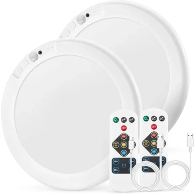 Afbeelding van Bojim Led plafondlamp met bewegingsmelder, oplaadbaar, draadloze binnenlamp, batterijlamp, garage, wanddetectie, USB batterij, voor plafond, douche, kelder, 2 verpakkingen
