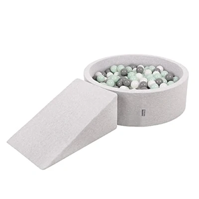 Afbeelding van KiddyMoon Speelplaats van schuim met rond ballenbad / ballengracht (200 ballen) voor baby&#039;s, obstakels, gemaakt in de EU, lichtgrijs: wit, grijs, mint