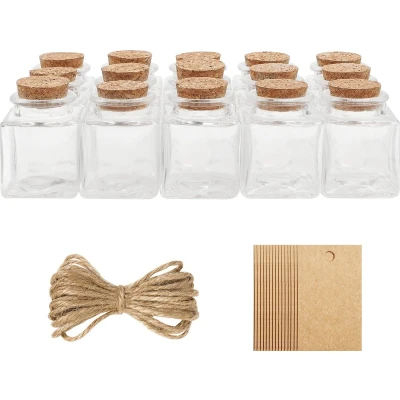 Afbeelding van Belle Vous 15 Pak Glazen Geschenk Potten Set met Kurken Doppen, Labels en Touw 50 ml Mini Vierkante Mason Luchtdichte Opslag Flessen voor Huwelijkgeschenk, Feest, Keuken Spijzen Jam