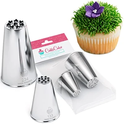 Afbeelding van CukkiCakes Set van 2 professionele spuitmonden voor het maken gazons (133 en 234) versieren cupcakes, cakes, koekjes, compatibel met baksteel, Made in