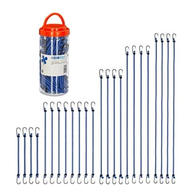 Afbeelding van Relaxdays snelbinders set van 24 fiets elastiek spinbinder haak 5 groottes blauw