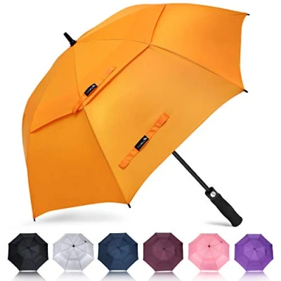 Image de ZOMAKE Grand Parapluie De Golf XL,Parapluies Grande Taille 2 3 Personnes Anti Tempete,Extra Large Automatique Umbrella Double Canopée Homme Femme(Orange)