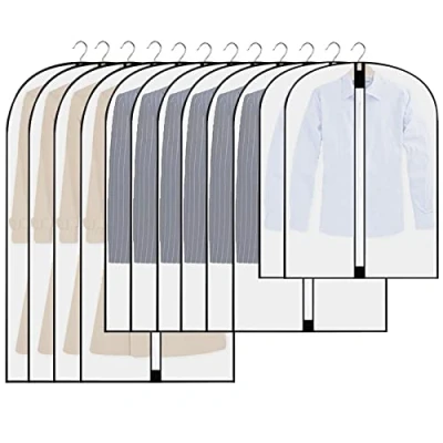 Afbeelding van Set van 12 lange kledinghoezen, transparant, met ritssluiting, voor pakken, jurken, overhemden, 60 x 80 cm, 100 120 cm