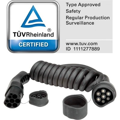 Afbeelding van ROLINE E car oplaadkabel Type2, 3 fase, 480VAC (3P+N+E), 16 A, 11 kW, spiraalkabel , 7,5 m