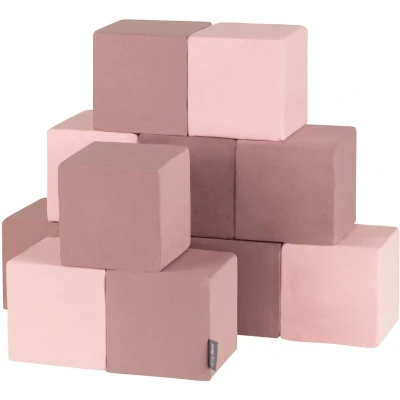 Afbeelding van KiddyMoon Zachte blokken voor baby&#039;s, 12 delig, bouwkubus van schuim, 14 cm, blokjes: heide roze