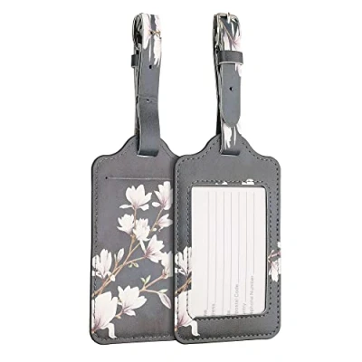 Afbeelding van kwmobile 2x bagagelabel voor koffer Bagagelabels van kunstleer 11 x 7 cm Set 2 in taupe / wit donkergrijs