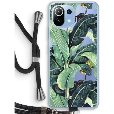 Afbeelding van Case Company® hoesje met Koord geschikt voor Xiaomi Mi 11 Lite Bananenbladeren Telefoonhoesje Zwart Bescherming aan alle Kanten en Over de Schermrand