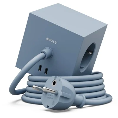Afbeelding van Avolt Square 1 Stekkerdoos Met Dubbele USB C Aansluiting Blauw