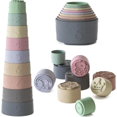 Afbeelding van Yitical Set van 9 stapelbare babybekers 3 tot 6 maanden, bekers voor baby&#039;s, sensorische stapeltoren baby&#039;s en kinderen, educatief speelgoed, cadeau jongens meisjes