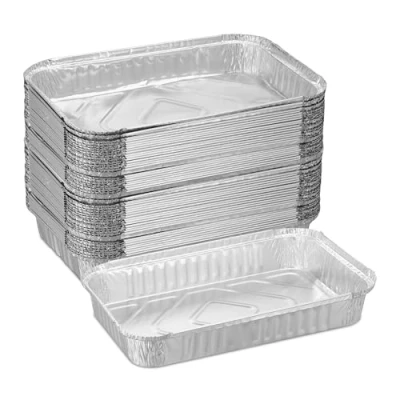 Afbeelding van aluminium bakjes bbq set van 50 31 x 21 cm lekbakjes zilver