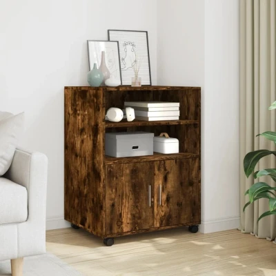 Afbeelding van Rolkast 60x48x81 cm bewerkt hout gerookt eikenkleurig