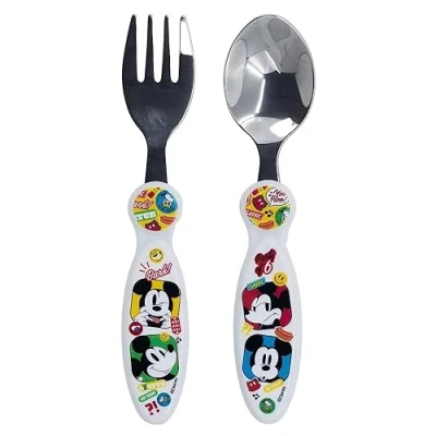 Afbeelding van Mickey Disney 2 delige bestekset van roestvrij staal, niet giftig, lepel en vork voor kinderen