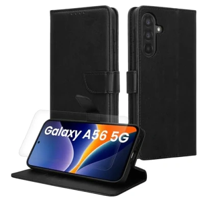 Afbeelding van kwmobile telefoonhoesje geschikt voor Samsung Galaxy A56 5G hoesje Smartphone case met pasjeshouder RFID blokkering en screenprotector In zwart