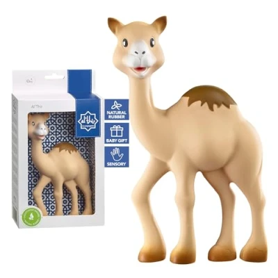 Afbeelding van Sophie de giraf Al Thir Dromedaris Bijtspeeltje Bijtspeelgoed Baby speelgoed Kraamcadeau Babyshower cadeau 100% Natuurlijk rubber Vanaf 0 maanden 18 cm Zand/Bruin