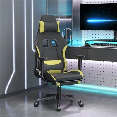Afbeelding van Massage gamestoel met voetensteun stof zwart en lichtgroen