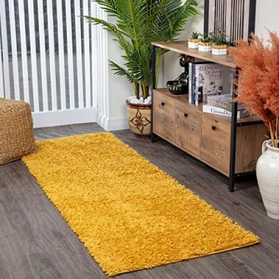 Afbeelding van SURYA Vloerkleed Hal Slaapkamer Zacht Hoogpolig Shaggy Loper Gang LILLY Geel 80x220 cm