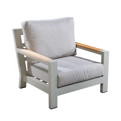 Afbeelding van Bango lounge chair aluminium salix/teak/flax beige AW Yoi