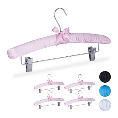 Afbeelding van Relaxdays kledinghangers satijn broekhanger kleerhangers 5 stuks klemmen zacht roze