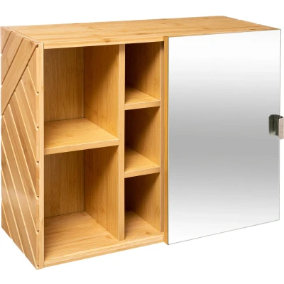 Afbeelding van Five Bamboe Modern Badkamerkast met modulaire spiegel schuifdeur Ideaal voor elke ruimte, groot