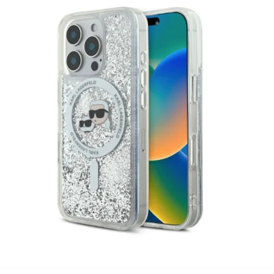 Afbeelding van Karl Lagerfeld KLHMP16LLGKCSGH iPhone 16 Pro 6,3&quot; hardcase Transparant Vloeibaar Glitter Karl&amp;Choupette (Apple Pro), Smartphonehoes,