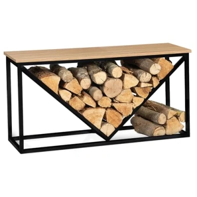 Image de Range bûches horizontal DETROIT acier noir design industriel pour cheminée