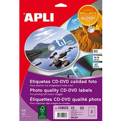 Afbeelding van APLI PAPER MEGA Glanzend permanente kleeflaag wit CD (18 x 117 mm) 20 stuks (10 vel(len) 2) CD/DVD etiketten