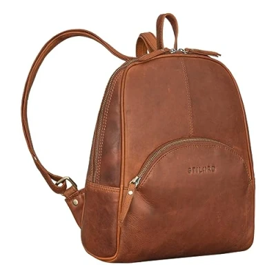 Afbeelding van STILORD Margot Rugzak voor dames, leer, kleine vintage rugzak, diefstalbeveiliging, stadsuitstapjes, echt Bruin Cognac,