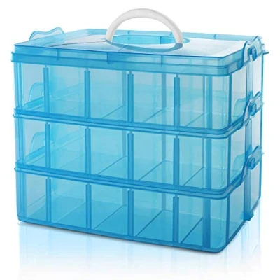 Afbeelding van Belle Vous 3 Laags Stapelbare Blauw Plastic Opslag Doos Aanpasbare Compartiment Sleuven Maxi 30 Compartimenten Container Voor het Opslaan van Speelgoed, Juwelen, Kralen, Hobby en Kunst