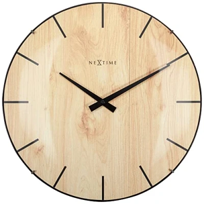 Afbeelding van Nextime Ne 3249 Wandklok Edge Wood Dome Dia 35Cm Kunststof Licht Bruin