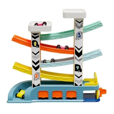 Image de Circuit Automobile Top Bright 4 Voitures De Course Rampes 2 Niveaux Parking Station Service